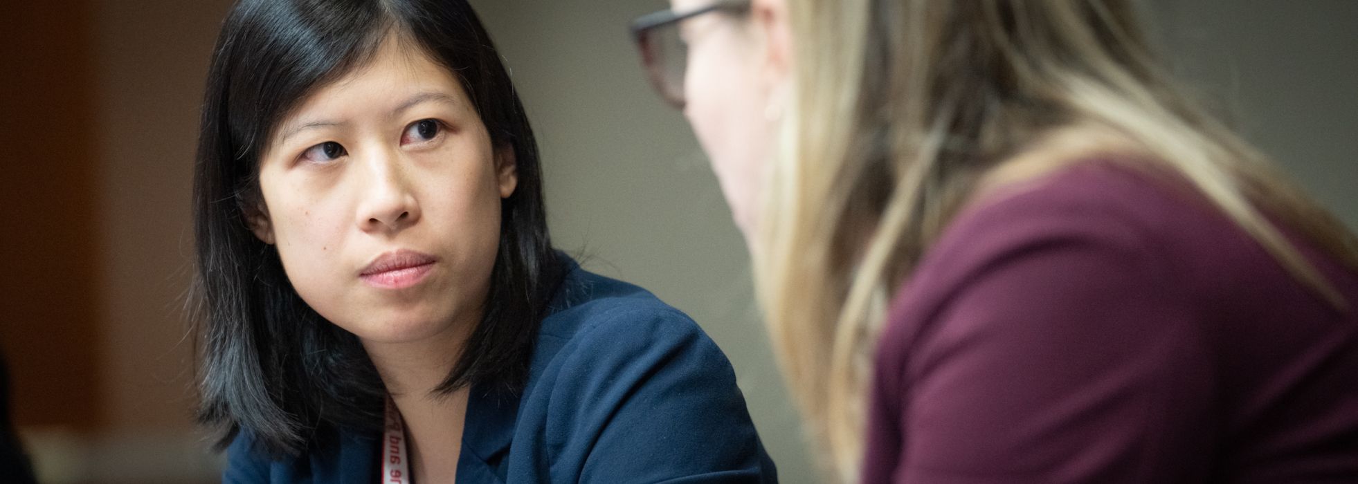 Drs. Tiffany Lin and Christie Bartels in discussion during the department's Education Day