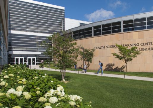 Exterior photo of Ebling Library and the Health Science Learning Center