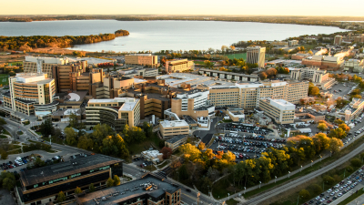 An aerial view of UW Health and environs