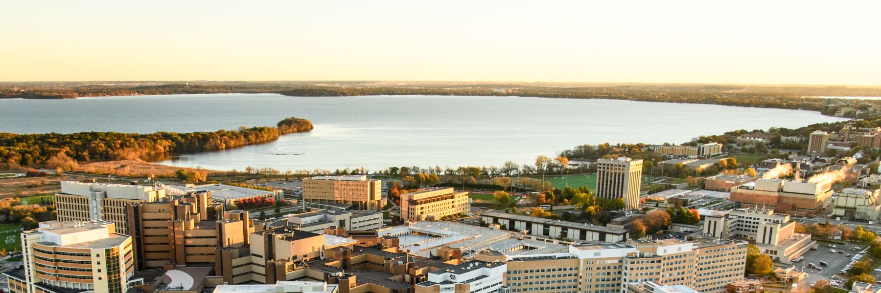 UW Hospital Complex and Lake Mendota aerial view