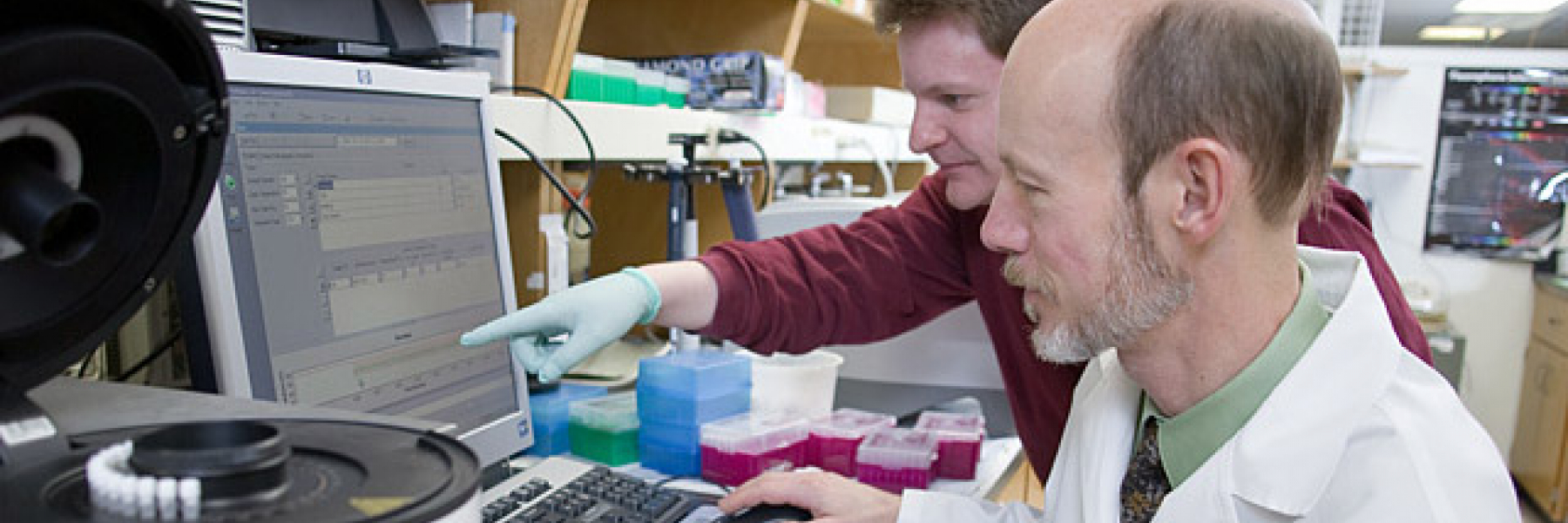 photo of Dr. Tim Kamp doing research in front of a computer
