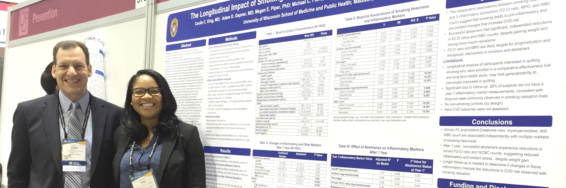 Photo of UW AIRP director Dr. James Stein and former atherosclerosis imaging research fellow Dr. Cecile King at a scientific poster session