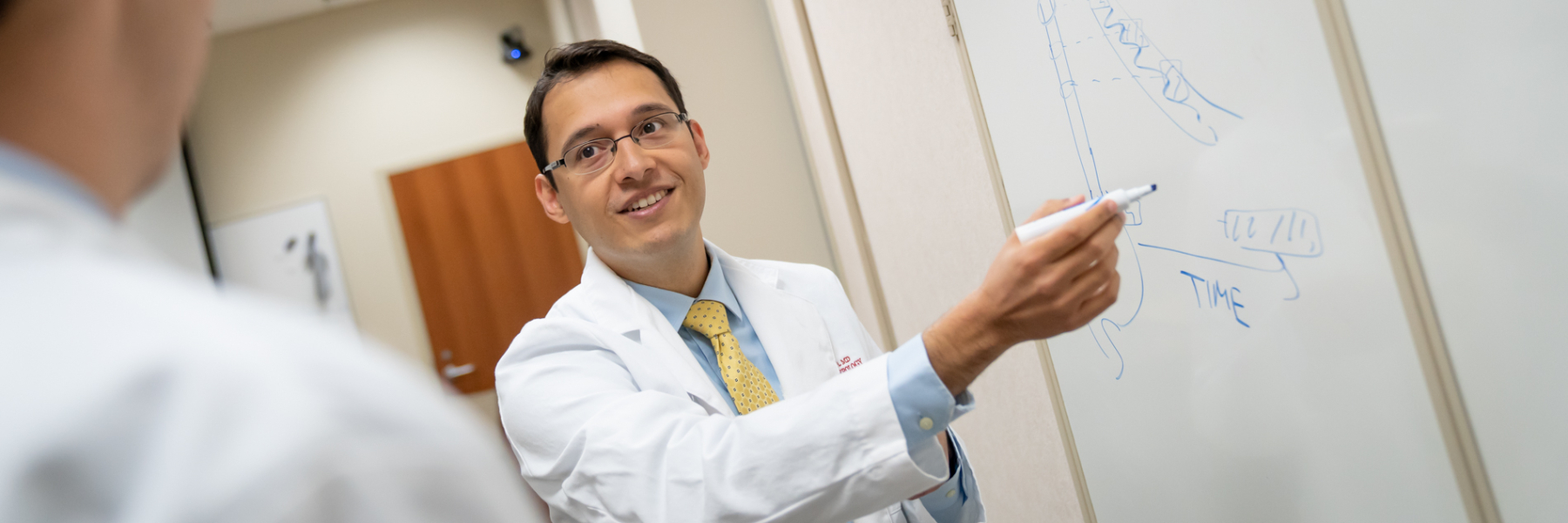 Dr. Lomeli teaching a fellow at the whiteboard