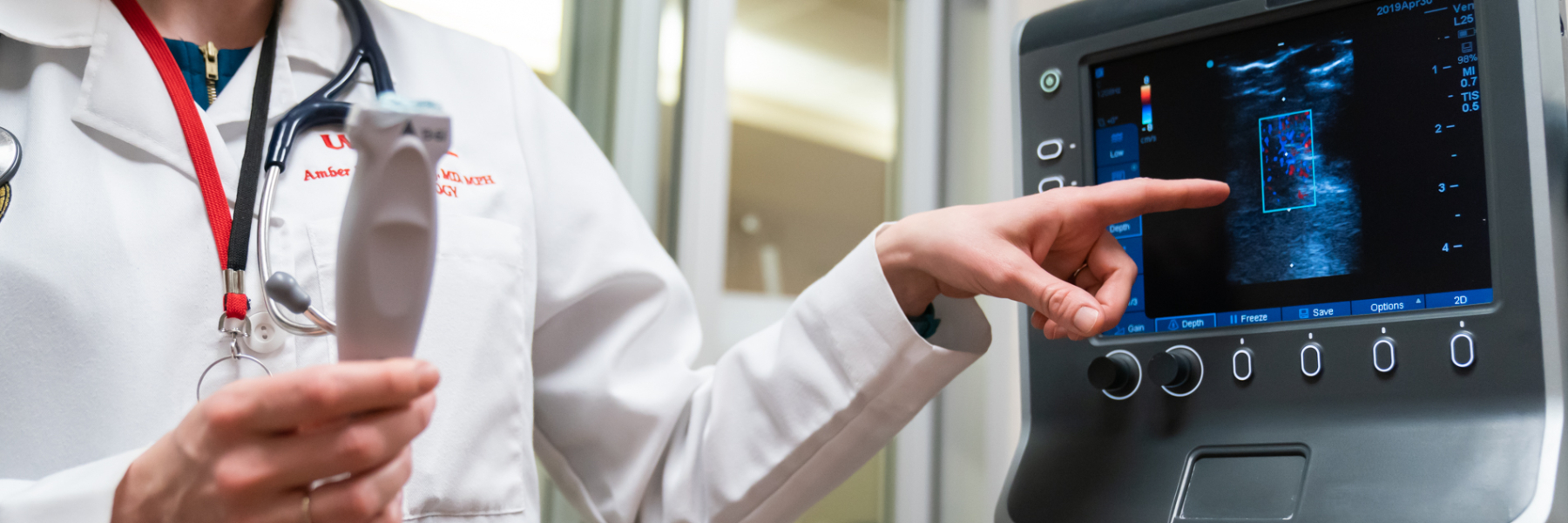 photo of physician pointing at ultrasound