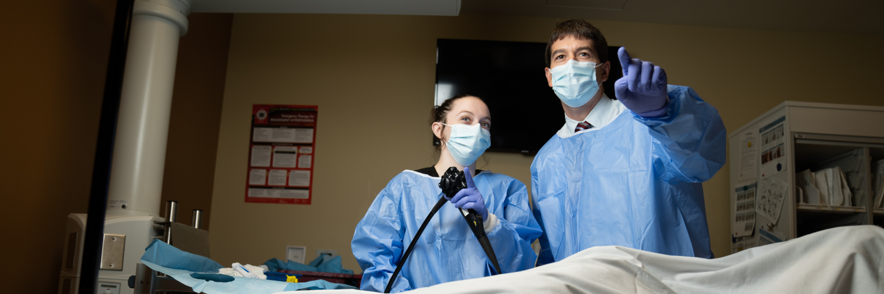 GI Fellowship Director Dr. Ian Grimes with nurse in endoscopy suite