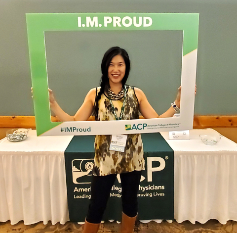 Heather Huang, MD, who gave a lecture at the conference, shows her internal medicine pride. 