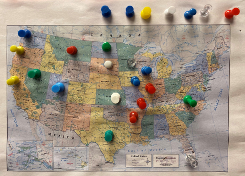 Map with pushpins