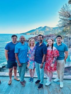 Above: a picture of Dr. Allada (center-right) with his older brother's family in Théoule-sur-Mer, France, on the Mediterranean Sea. He says, "We just finished our weeklong adventure of hiking and biking in the French Riviera and are enjoying our last evening!"