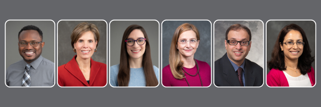 Banner, from left: Iliya Amaza, MBBS, assistant clinical professor, Allergy, Pulmonary and Critical Care Medicine; Jane Pearson, MD, associate clinical professor, Cardiovascular Medicine; Kerry Rees, MD, assistant clinical professor, General Internal Medicine; Aga Silbert, MD, associate clinical professor, Cardiovascular Medicine; Rachna Tiwari, MD, assistant clinical professor, Allergy, Pulmonary and Critical Care Medicine. Credit: Clint Thayer/Department of Medicine.