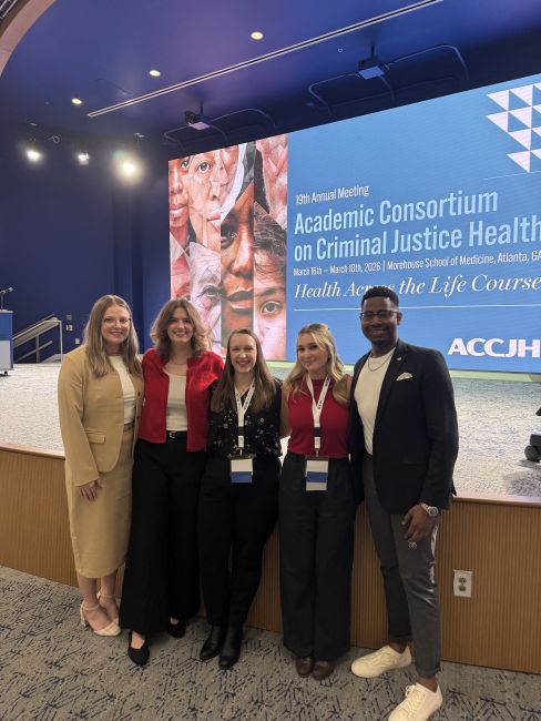 Carli Kollross, Madeline Kieren, Kristin Merss, Alexa Harris, and GeorgePatrick Hutchins at the Academic Consortium on Criminal Justice Health conference