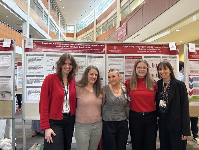 Madeline Kieren, Becky Schwei, Alexa Harris, Carli Kollross, and Farah Kaiksow at the UWSMPH Department of Medicine Research Day, May 2026