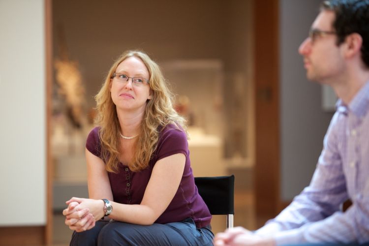 photo of Dr. Amy Zelenski with a resident at the Chazen Museum