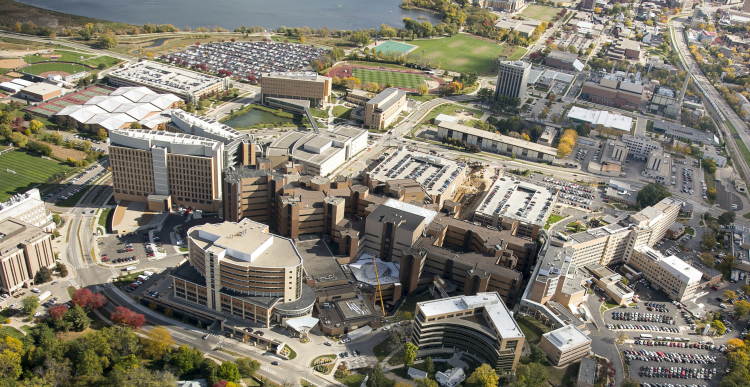 Aerial photograph of UW Hospital campus