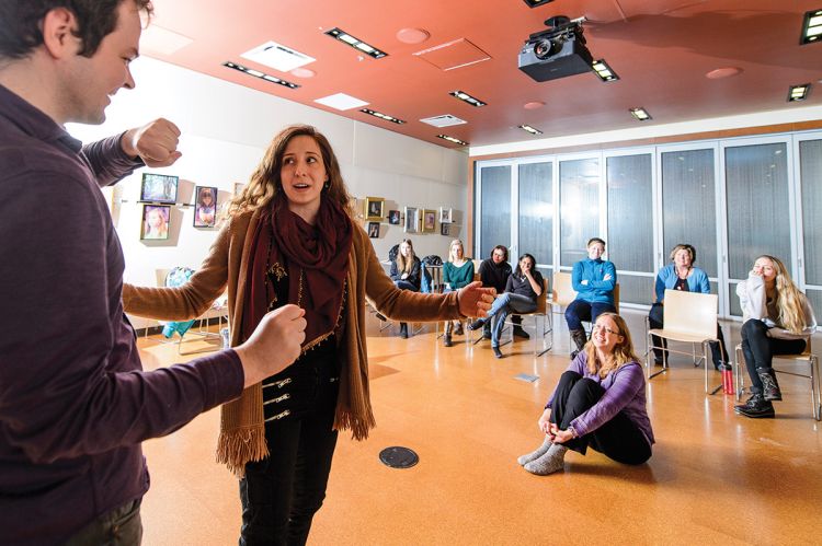 Medical professionals and UW students in health care disciplines learn improv techniques so they can tap creativity and spontaneity in stressful moments on the job. Photo Credit: Bryce Richter.