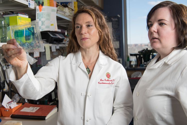 Lee Eckhardt, MD, MS, in her lab with assistant scientist Louise Reilly, PhD
