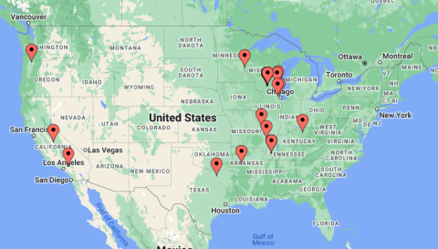 Map of UW Nephrology Fellowship geographic distribution