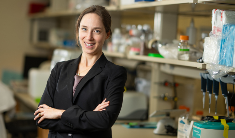 Sara McCoy, MD, PhD, in her lab.