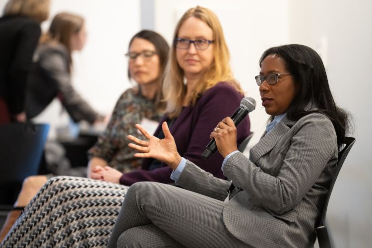 From left, Allison Ishizaki, MPH, assistant director - education; Amy Zelenski, PhD, associate professor, General Internal Medicine, and director of education innovation and scholarship; and Christine Sharkey, MD, clinical associate professor, Rheumatology, discussing the innovative new DOM Educator Academy.