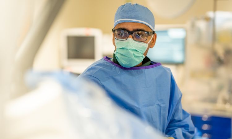 Dr. Farhan Raza in the cath lab.