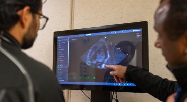 A nephrology fellow reviews a kidney scan