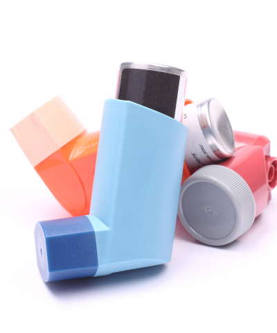 Stock photo of three asthma inhalers