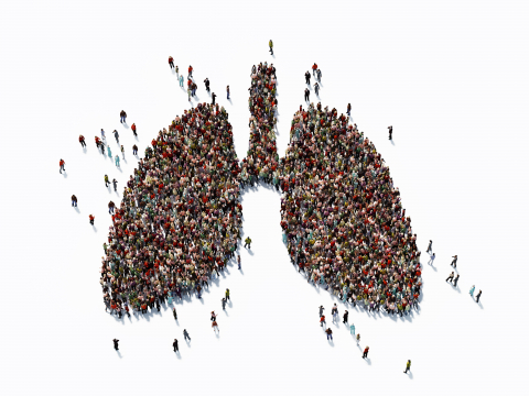 Stock illustration of people arranged in the shape of two lungs