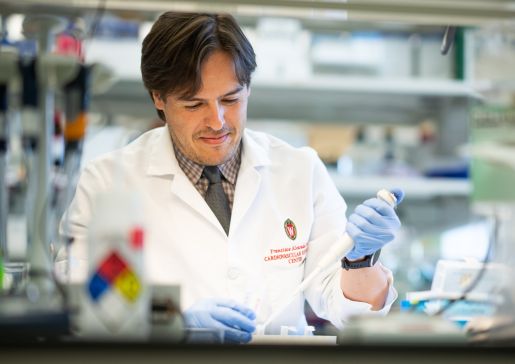 Francisco Alvarado, Pharm D, PhD, assistant professor, in the lab