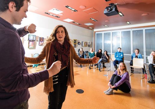 Medical professionals and UW students in health care disciplines learn improv techniques so they can tap creativity and spontaneity in stressful moments on the job. Photo Credit: Bryce Richter.