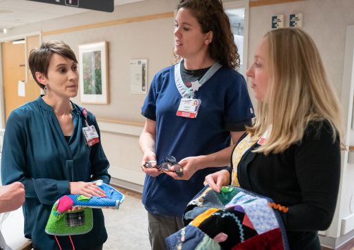 Members of the interdisciplinary Acute Care for Elders (ACE) service, pictured at UW Health University Hospital in June 2019, from left: Lauren Marshall, MS, PA-C; Stephanie Savoie, MSN, RN, AGCNS; Susanne Angileri, MPT; Magda Bertalan, MSW, CAPSW