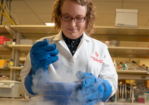 Sarah Panzer, MD, works in her lab