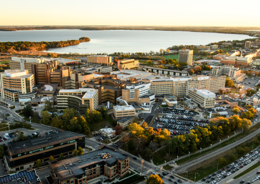 An aerial view of UW Health and environs