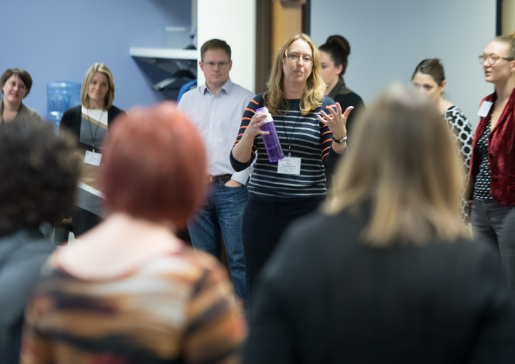 Dr. Amy Zelenski leads a group discussion during a WeTALK workshop