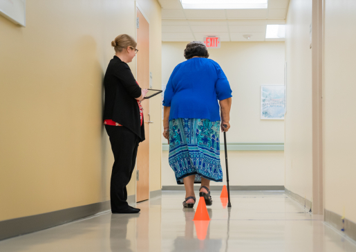 Patient taking a practice walk in clinic