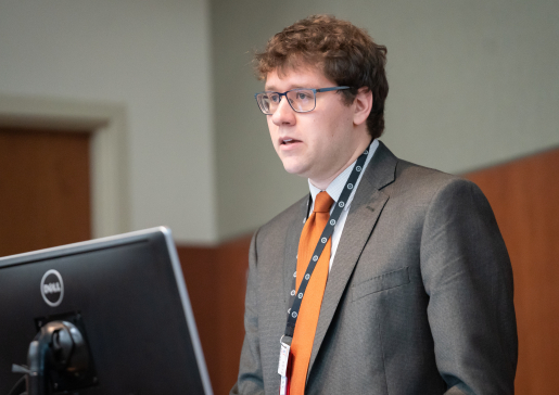 Dr. Kratz presenting at the Department of Medicine Research Day in 2019. Credit: Clint Thayer/Department of Medicine.